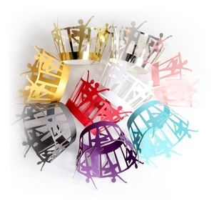 Laser cut ballerina cupcake wrappers in assorted glitter gold and multi-color paper