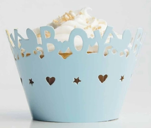Laser Cut Artificial Pearl Paper Cupcake Wrappers Boy Theme Hollow Out Cake Liners For Birthday Party Baby Shower Decoration