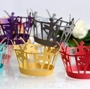 Colorful laser-cut ballet dancer lace cupcake wrappers for birthday party decoration