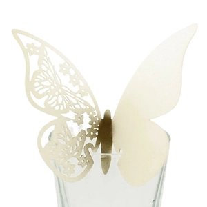 Laser cut hollow butterfly place cards for wedding glass decoration in pearlescent white