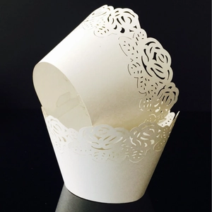 Laser cut rose hollow cupcake wrappers in white paper for bakery cake decoration