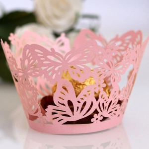 Butterfly Cupcake Wrappers Laser Cut Pearlescent Paper Cake Liners For Wedding Birthday Party Decorations Dessert Supplies