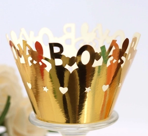 Enveloppe de Cupcake Lettre BOY Découpée au Laser Papier Nacré Couronne Décoration Pour Baby Shower Fête Anniversaire Enfants