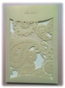 Elegant cream laser-cut butterfly invitation card with pearlescent finish and lace pattern