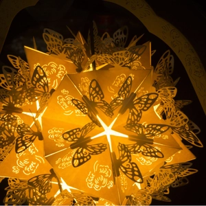 3D Geometric Moravian Star Paper Lantern Shade Laser Cut Butterfly Hollow Out Hanging Decoration For Christmas Wedding Home Decor