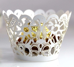 Laser Cut Cupcake Wrappers Hollow Lace Floral Pearlescent Paper Cake Decorative Liners Wedding Birthday Party Decoration Muffin Cups