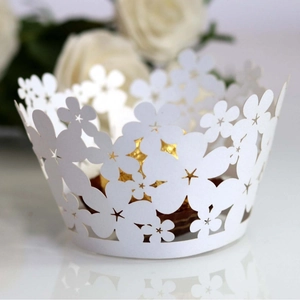 Laser Cut Floral Cupcake Wrappers Pearlescent Paper Cake Decorative Borders For Wedding Birthday Party Dessert Decoration