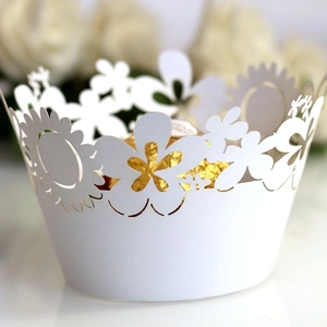 Cupcake Wrappers Laser Cut Hollow Pearlescent Paper Floral Lace Decorative For Wedding Birthday Party Celebration