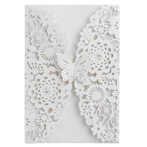 Elegant Laser Cut Butterfly Flower Wedding Invitation Cover Pearlescent Paper Greeting Card For Marriage Banquet Decoration