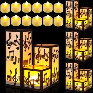 Musical Note Laser Cut Cardstock Lampshade With LED Candle Light Decorative Night Light For Music Party Festival Home Decor