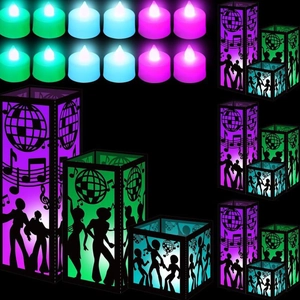 Disco Party Paper Lampshade 12pcs Set With LED Lights Hollow Out Dancer Musical Notes Pattern Night Light For Event Decor