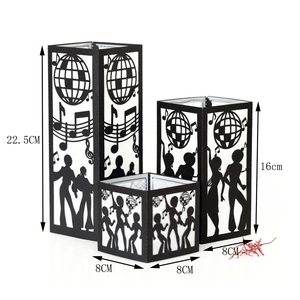 Three-piece disco party paper lanterns set with musical notes and dancer silhouettes
