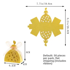 Detail of glitter gold dress candy box with laser-cut structure and dimensions