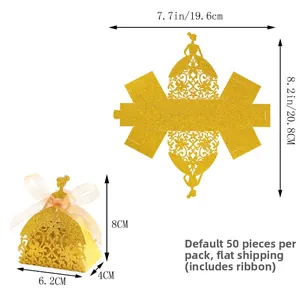 Template and assembled dimensions for laser-cut gold glitter princess dress candy boxes