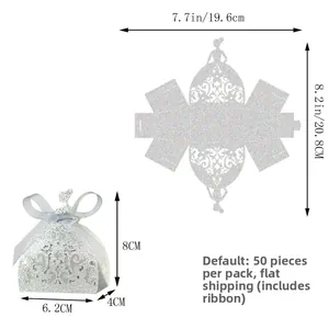 Laser-cut silver glitter candy boxes with ballerina top and ribbon, 50pcs flat pack