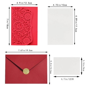 Traditional red Chinese laser-cut invitation set with hollow Fu character and dimensions