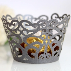 Laser Cut Pearlescent Paper Cupcake Wrappers Hollow Out Filigree Cake Decorative Liners For Wedding Birthday Party Celebration