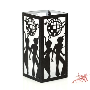 Disco party black note paper lantern shade with retro dancing silhouettes cutout