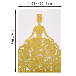 Detailed size specifications for the gold glitter laser cut princess invitation card