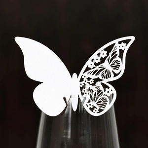 Laser Cut Butterfly Wine Glass Place Cards Hollow Pearlescent Paper Wedding Party Banquet Table Decoration Accessories