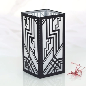 Art Deco style black geometric laser-cut paper lampshade for festive party decor