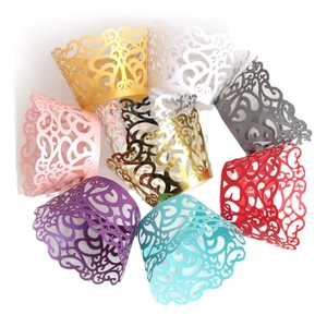 Laser cut vine pattern cupcake wrappers in multiple metallic colors for wedding decoration