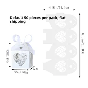 Boîte à bonbons ivoire ajourée avec dimensions à plat et assemblées de 5x5x8cm