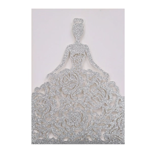 Glittery silver hollow rose dress silhouette wedding invitation cover for girls