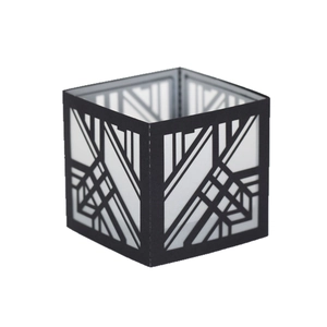 Black geometric hollow paper lantern with Art Deco laser cut pattern for festive parties