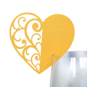 Golden heart laser-cut wine glass place card with hollow pattern for wedding party