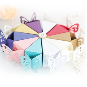 Set of 10 colorful laser-cut butterfly candy boxes forming a circular cake shape for weddings