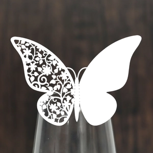 Butterfly Wine Glass Place Cards Laser Cut Artificial Pearl Paper Hollow Name Cards For Wedding Birthday Banquet Party Decoration