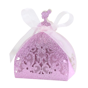 Glitter Hollow Out Princess Silhouette Wedding Candy Boxes With Ribbon Elegant Party Favor Gift Boxes For Birthday Celebration