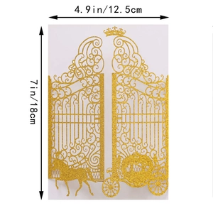 Detailed size specifications for laser-cut golden glitter wedding invitations cover