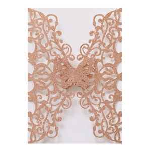 Laser Cut Glitter Paper Butterfly Invitation Cover For Wedding Engagement Party Banquet 3D Hollow Greeting Card Envelope