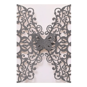 Glitter silver 3D butterfly hollow invitation card cover with laser-cut floral patterns