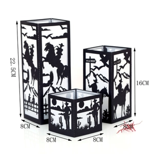 Detaillierte lasergeschnittene Silhouetten-Lampenschirme in drei Größen mit Western-Motiv