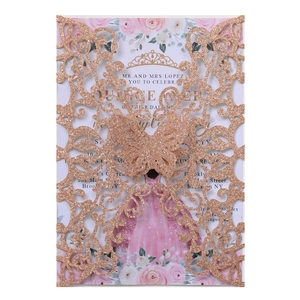 Laser Cut Butterfly Invitation Cards Hollow Glitter Wedding Invitations For Quinceanera Engagement Party Envelopes Inner Sheets
