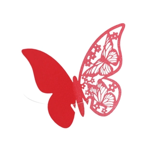 Elegant red laser-cut butterfly place card for wine glasses and wedding table decor