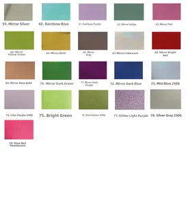 Sample catalog of 250g glitter and metallic paper cards with various colors and textures