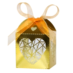 Boîte à bonbons dorée découpée au laser avec ruban orange pour cadeaux de mariage