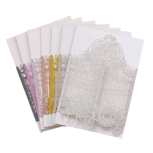 Laser cut castle invitation cards in gold silver and purple glitter paper set