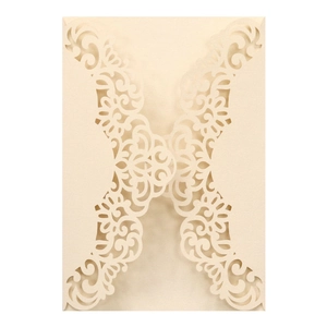 Elegant laser cut lace floral invitation cover in cream pearlescent paper finish