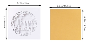 Detail of laser-cut Happy Easter invitation card with dimensions 15x15cm and gold insert