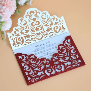 Elegant Laser Cut Wedding Invitation Cards With Glitter Pearlescent Paper Hollow European Style Celebration Party Invitations