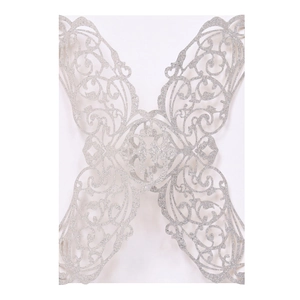 Laser-cut silver glitter butterfly invitation covers for weddings and elegant parties