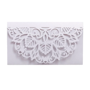 Elegant white laser-cut wedding invitation featuring intricate floral hollow designs