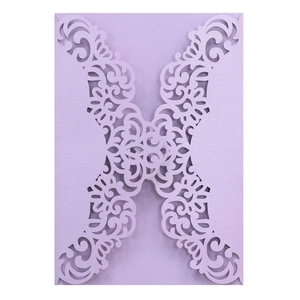 Lavender laser cut wedding invitation covers with ornate floral hollow design in pearl paper