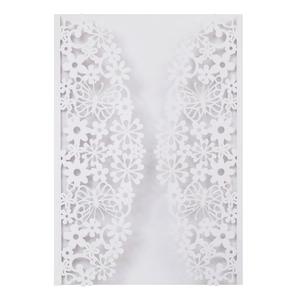 Elegant white laser-cut butterfly and flower wedding invitation cover in pearlescent paper