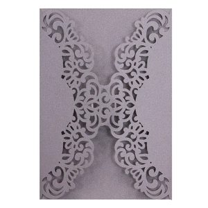 Elegant laser-cut hollow floral wedding invitation sleeve in shimmer purple cardstock